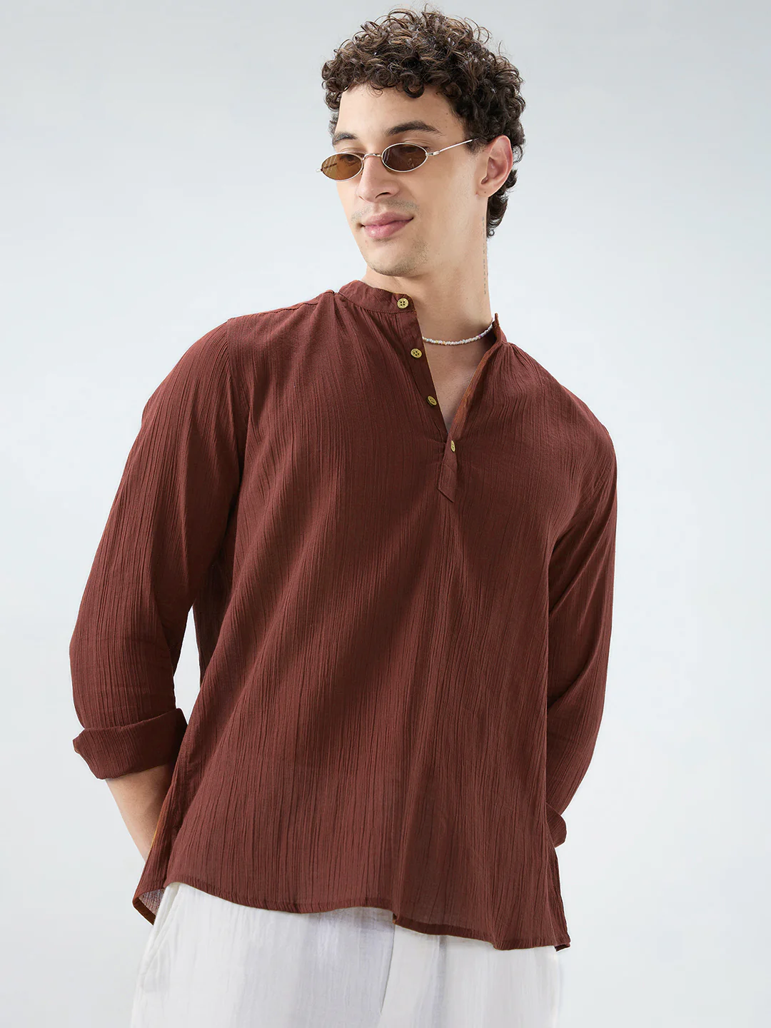 Sheer Brown Linear Crepe Kurta - Image 4