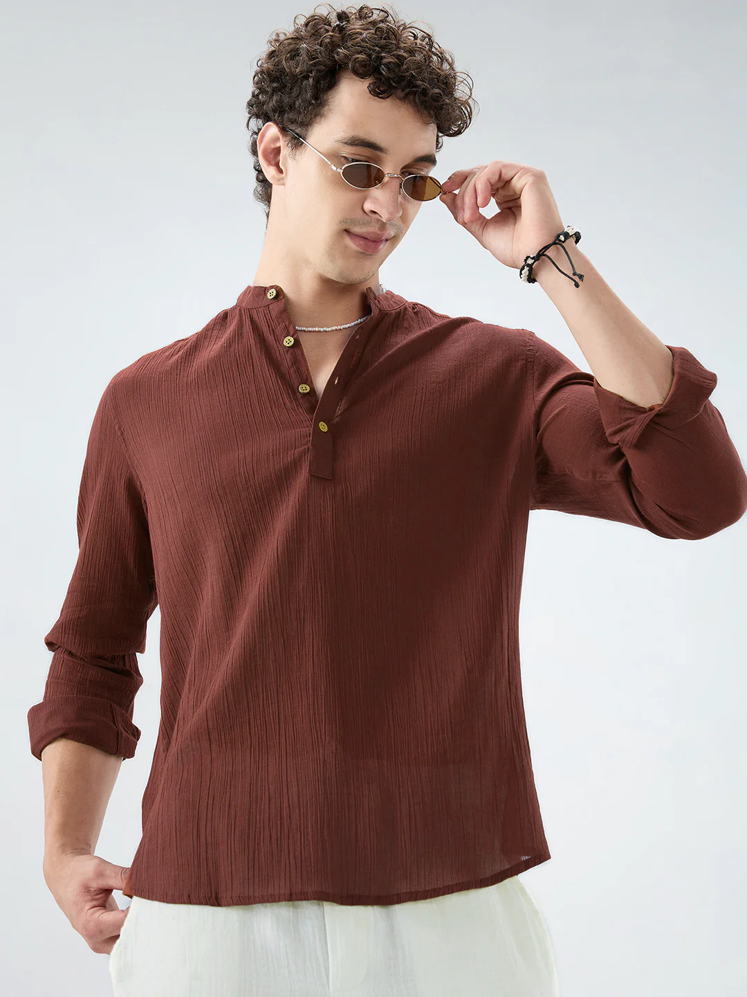 Sheer Brown Linear Crepe Kurta - Image 5