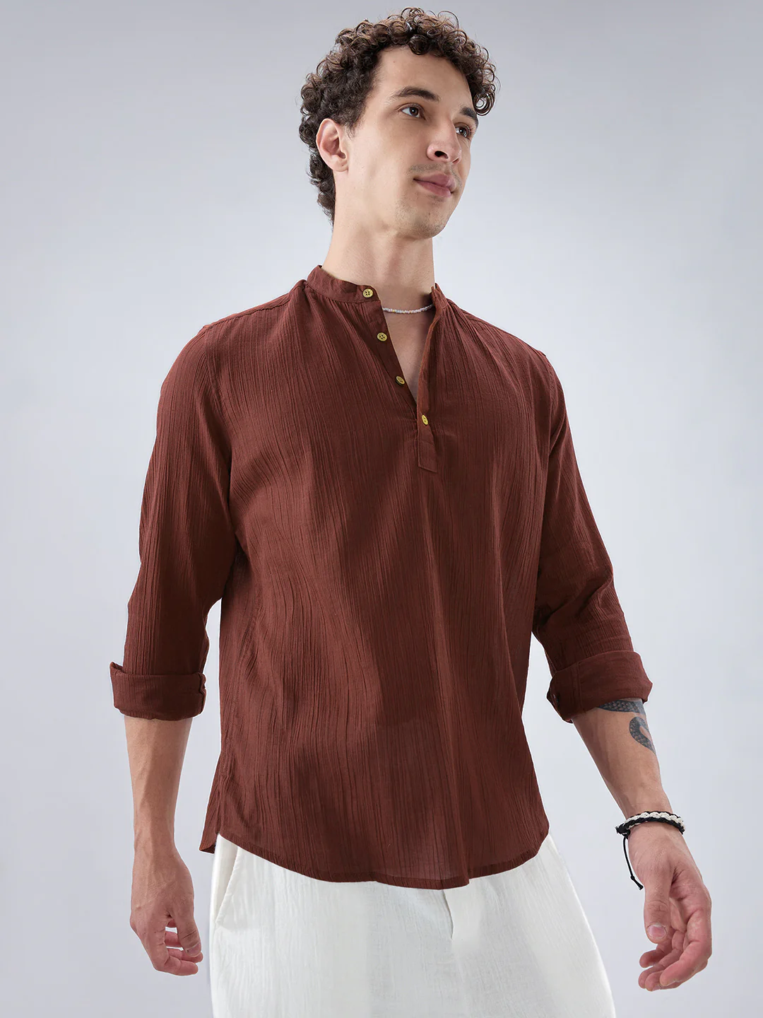 Sheer Brown Linear Crepe Kurta - Image 6