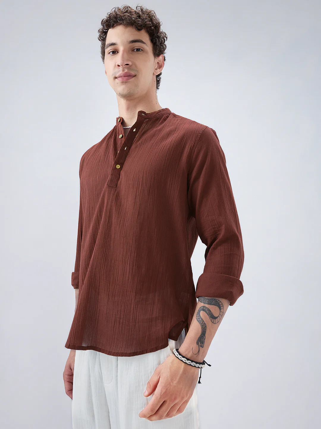 Sheer Brown Linear Crepe Kurta - Image 7