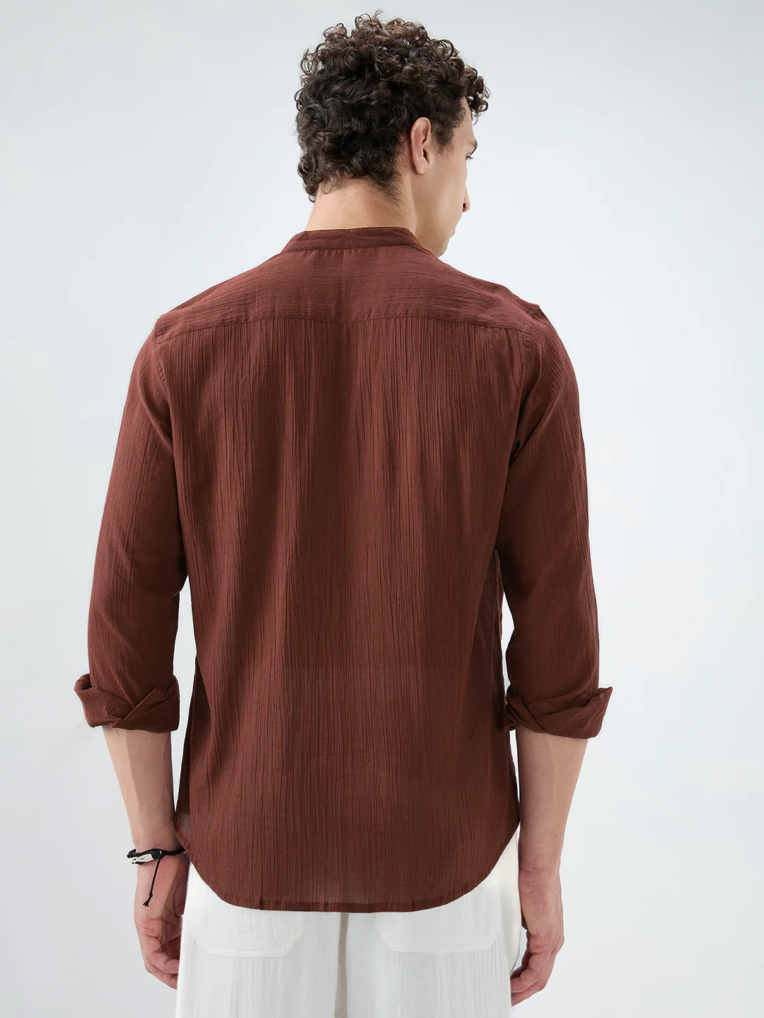 Sheer Brown Linear Crepe Kurta - Image 8