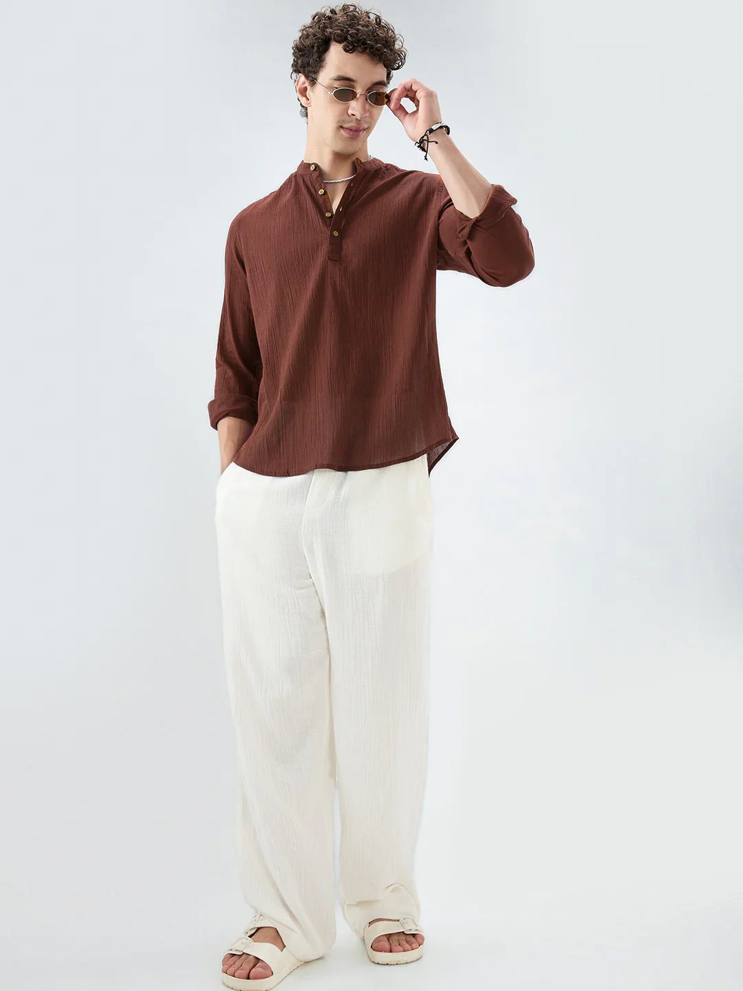 Sheer Brown Linear Crepe Kurta - Image 9