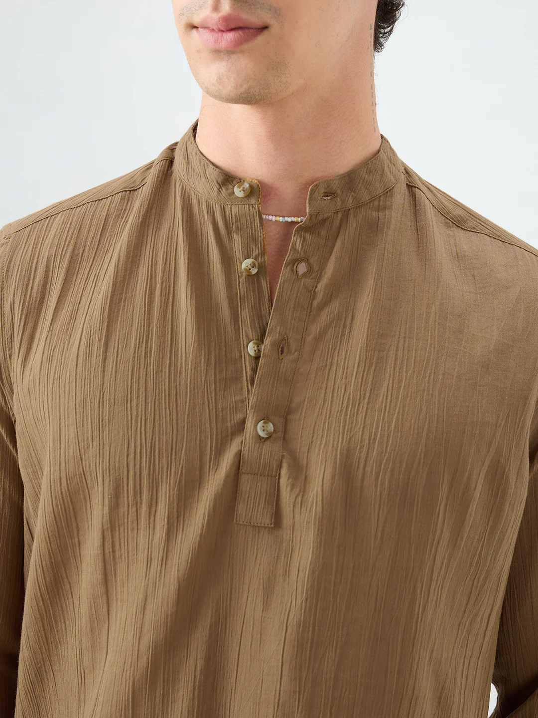 Sheer Khaki Linear Crepe Kurta - Image 3
