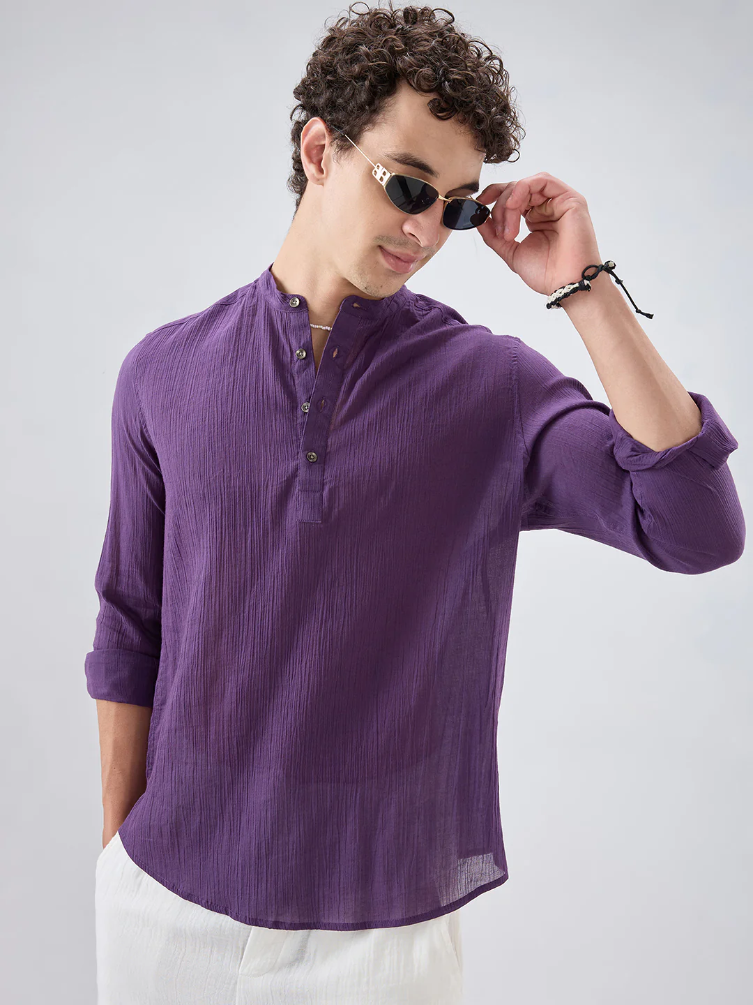 Sheer Luxury Purple Linear Crepe Kurta - Image 2