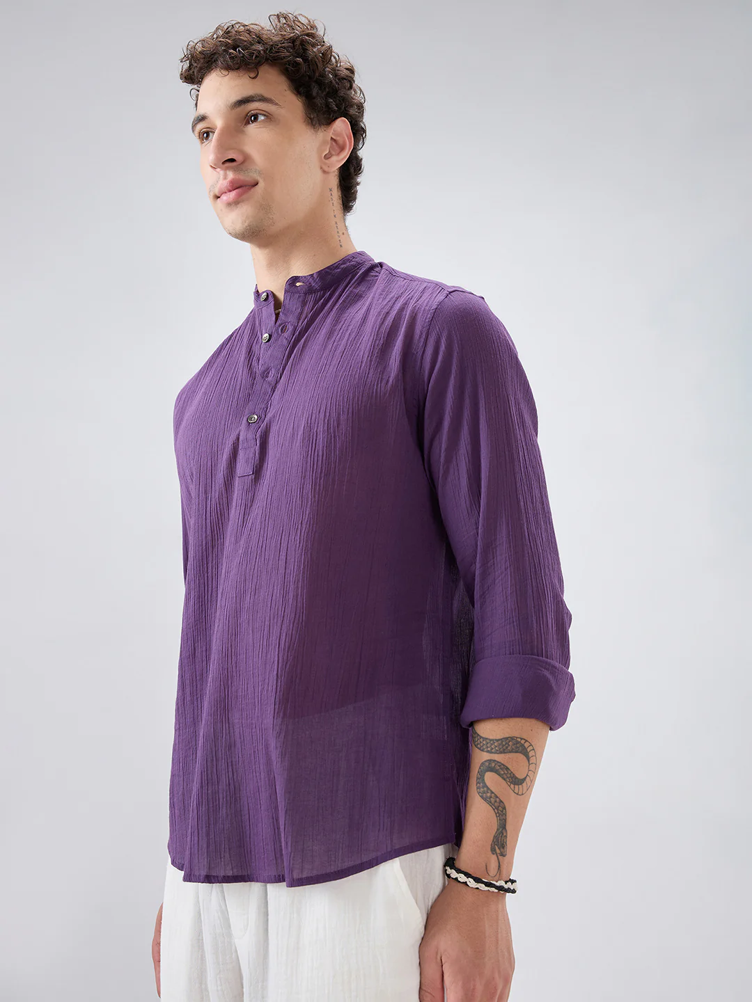 Sheer Luxury Purple Linear Crepe Kurta - Image 5