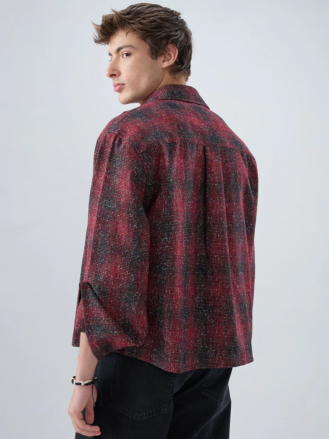 Silsila Shaam Glossy Maroon Textured Oversized Crop Shirt - Image 6