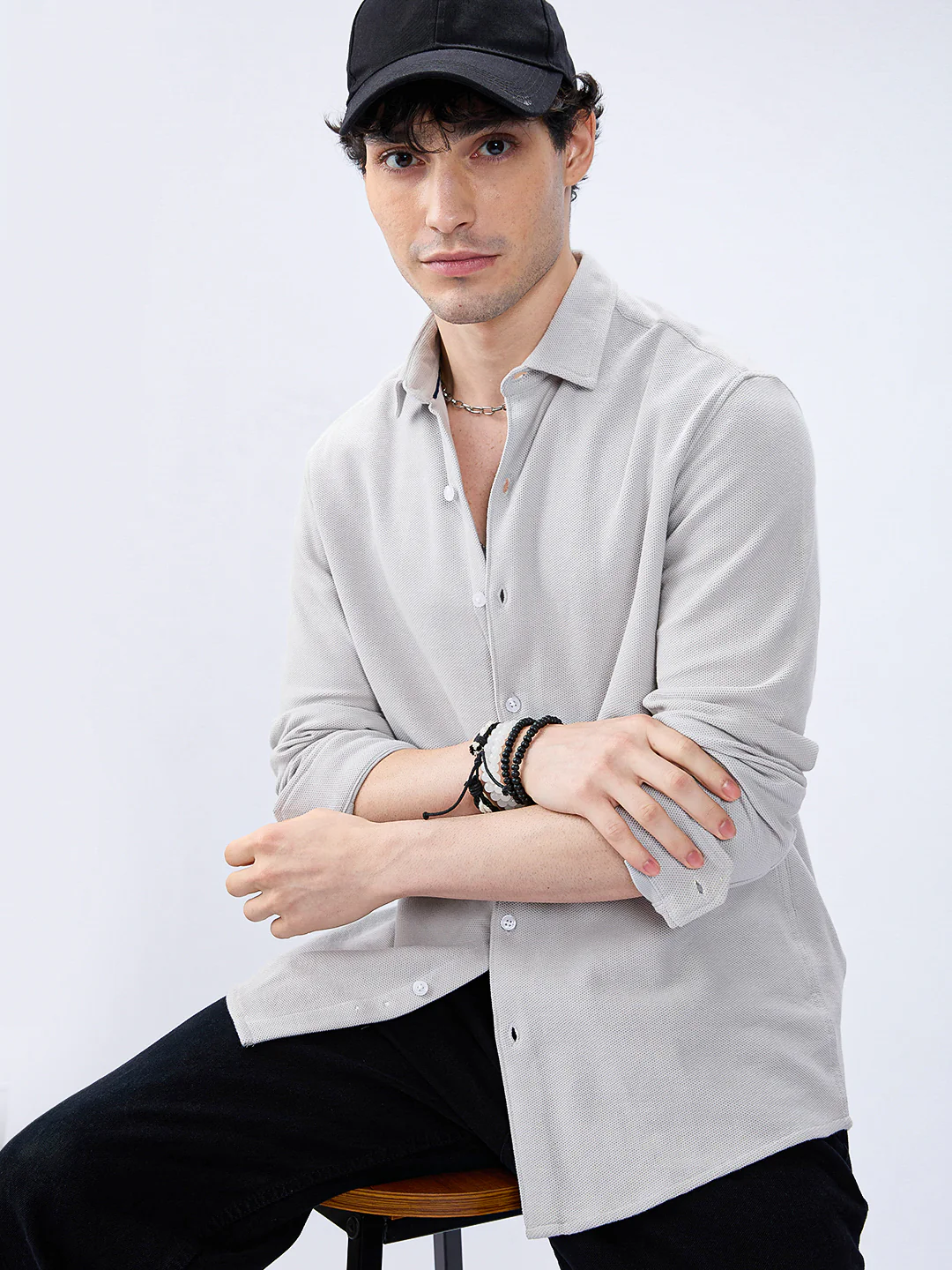 Silver Grey Soft Weave Knit Shirt - Image 2