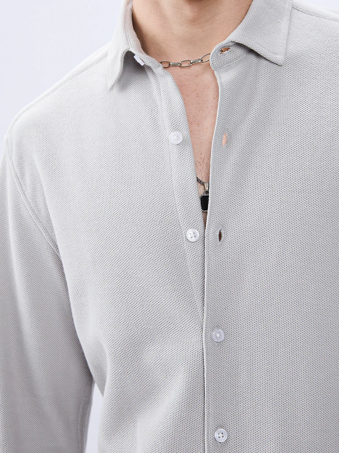 Silver Grey Soft Weave Knit Shirt - Image 3