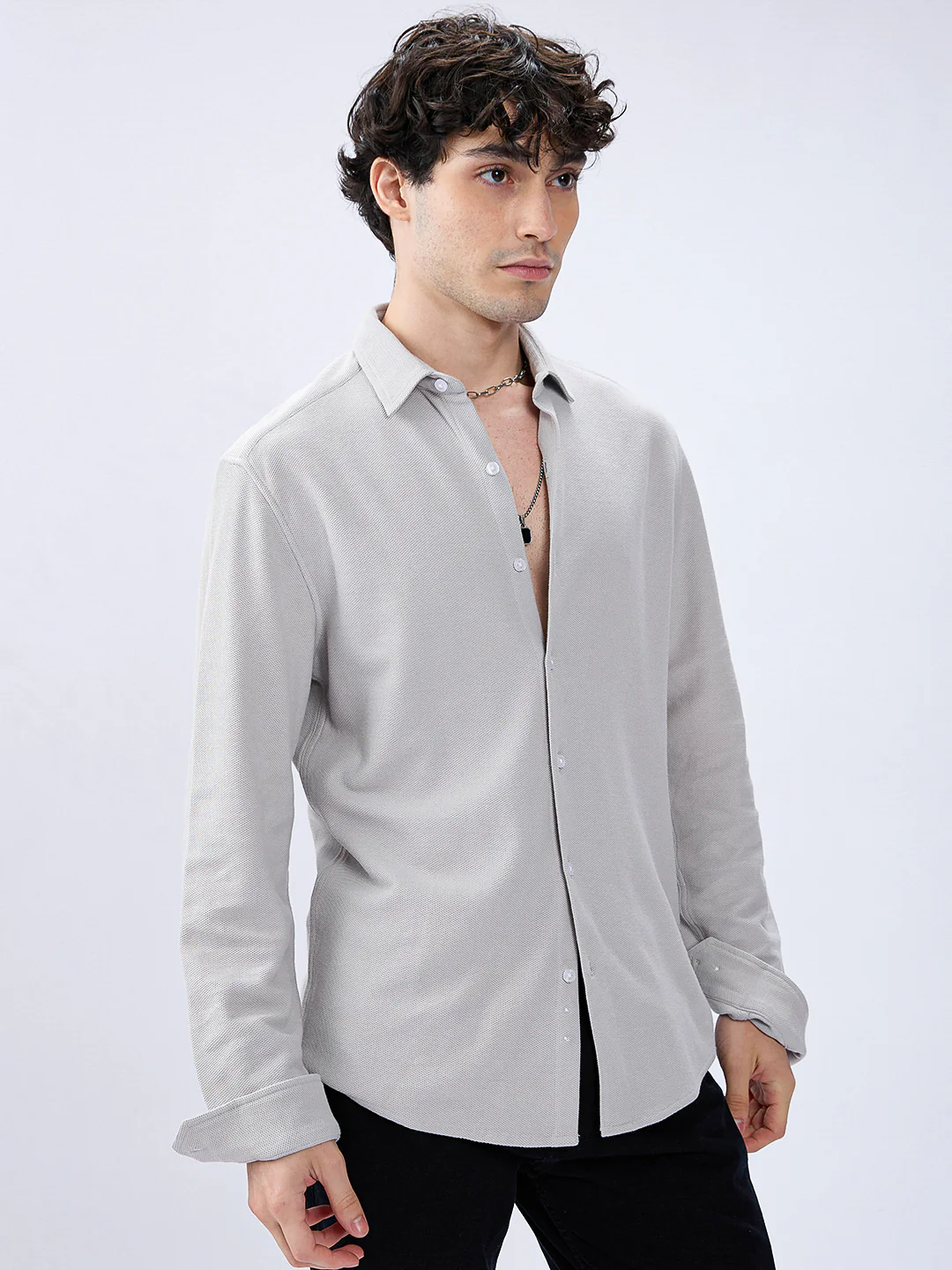 Silver Grey Soft Weave Knit Shirt - Image 5