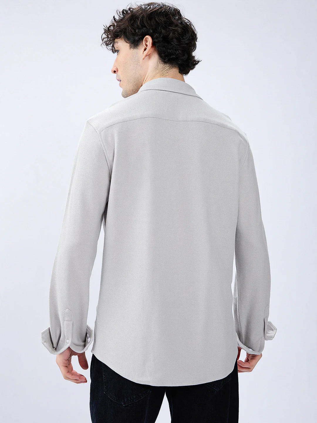 Silver Grey Soft Weave Knit Shirt - Image 6