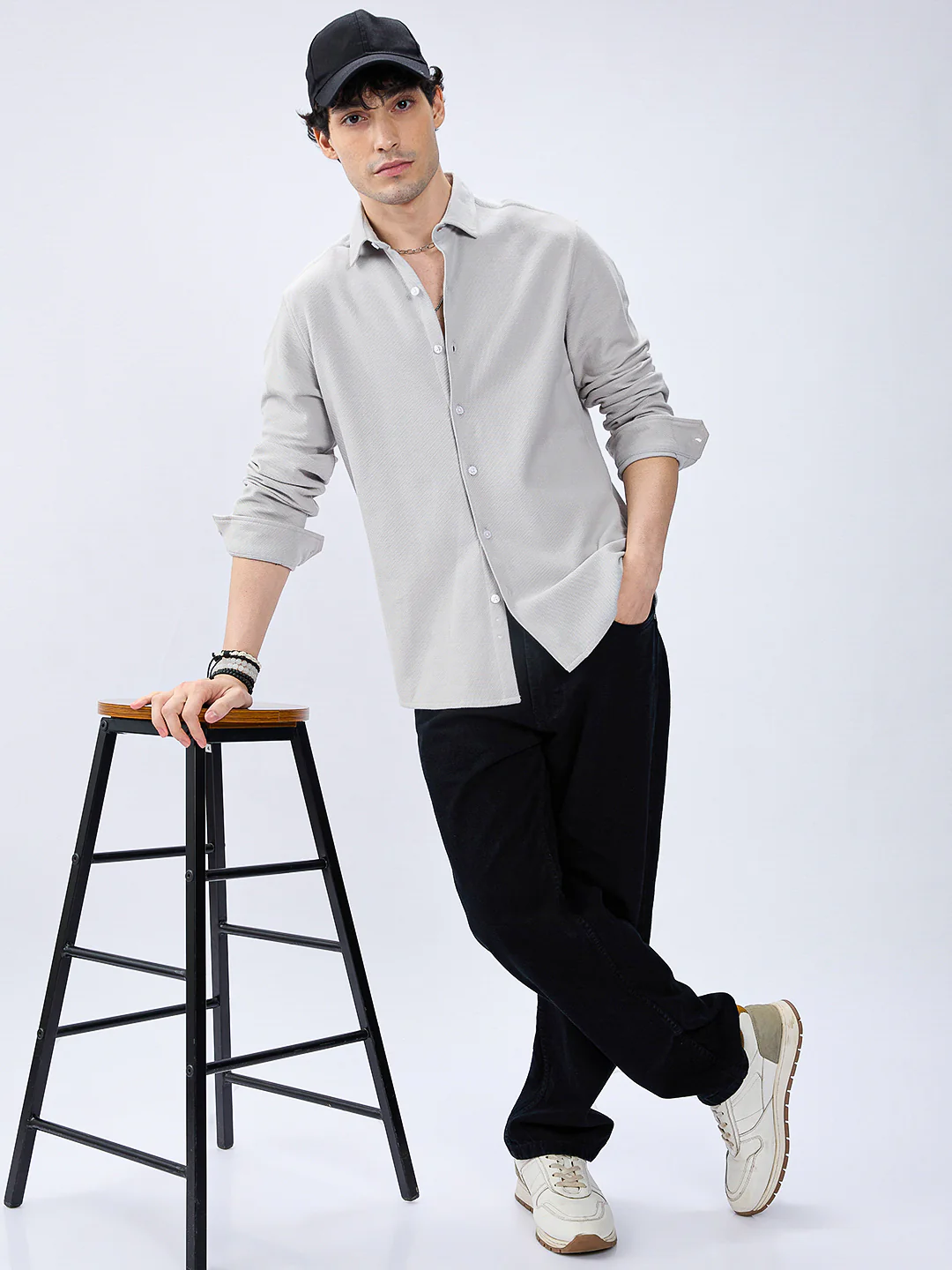 Silver Grey Soft Weave Knit Shirt - Image 7
