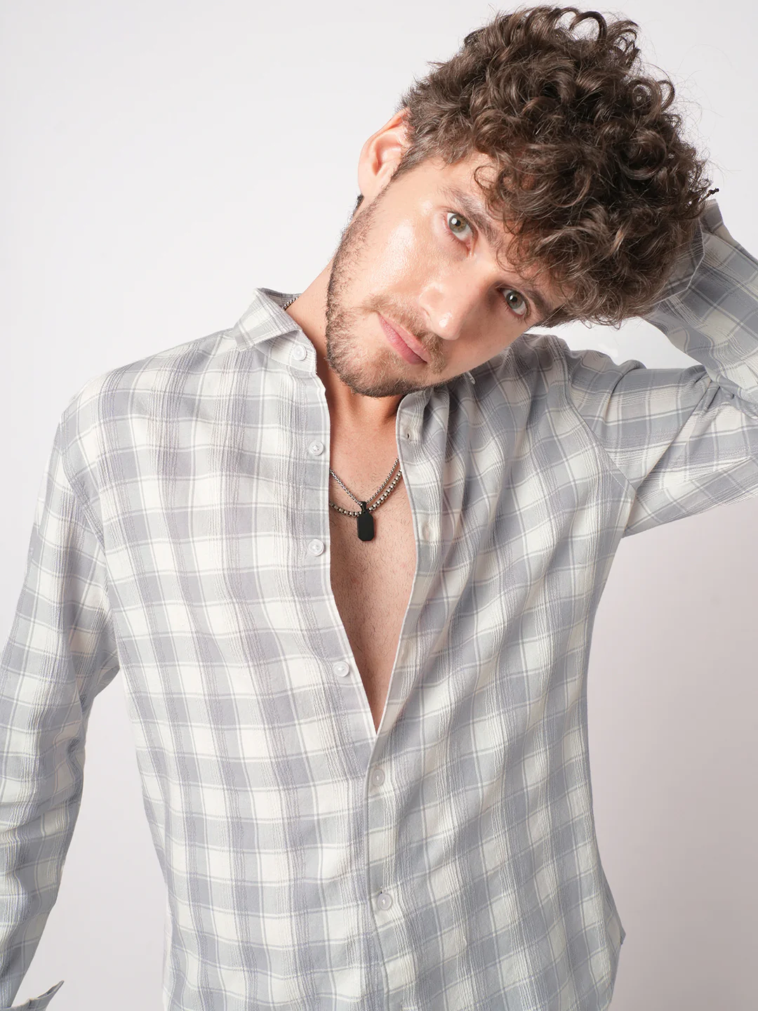 Silver Mist Premium Dobby Checks Shirt - Image 2