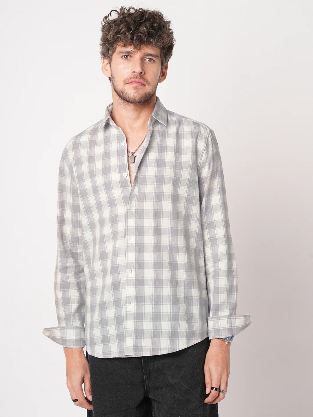 Silver Mist Premium Dobby Checks Shirt - Image 4
