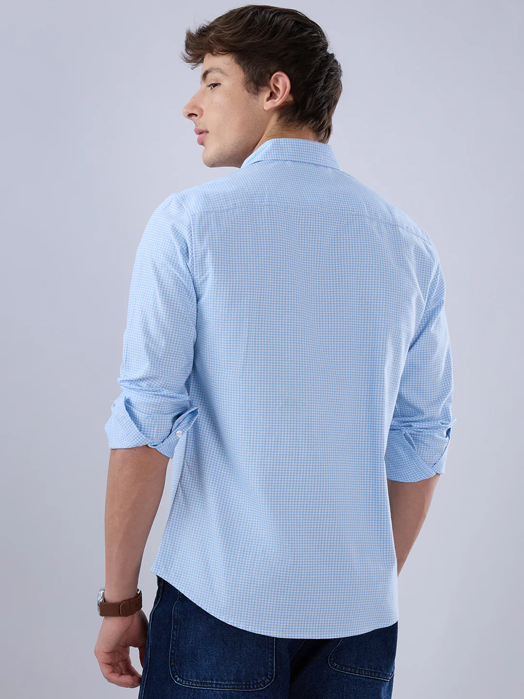 Sky Blue & White Tiny Checkered Oxford Shirt - Image 7