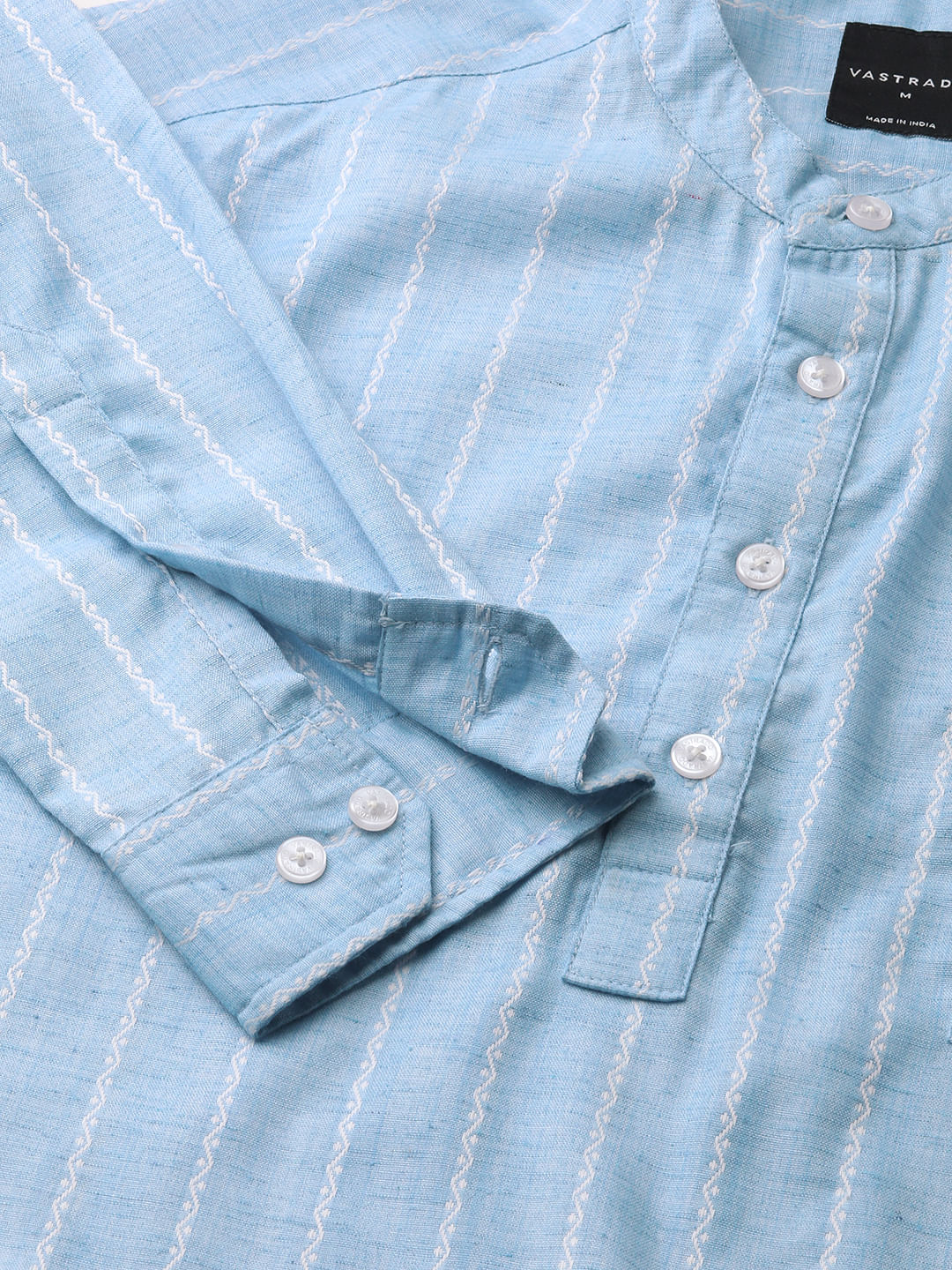 Sky Blue Dobby Striped Kurta - Image 3