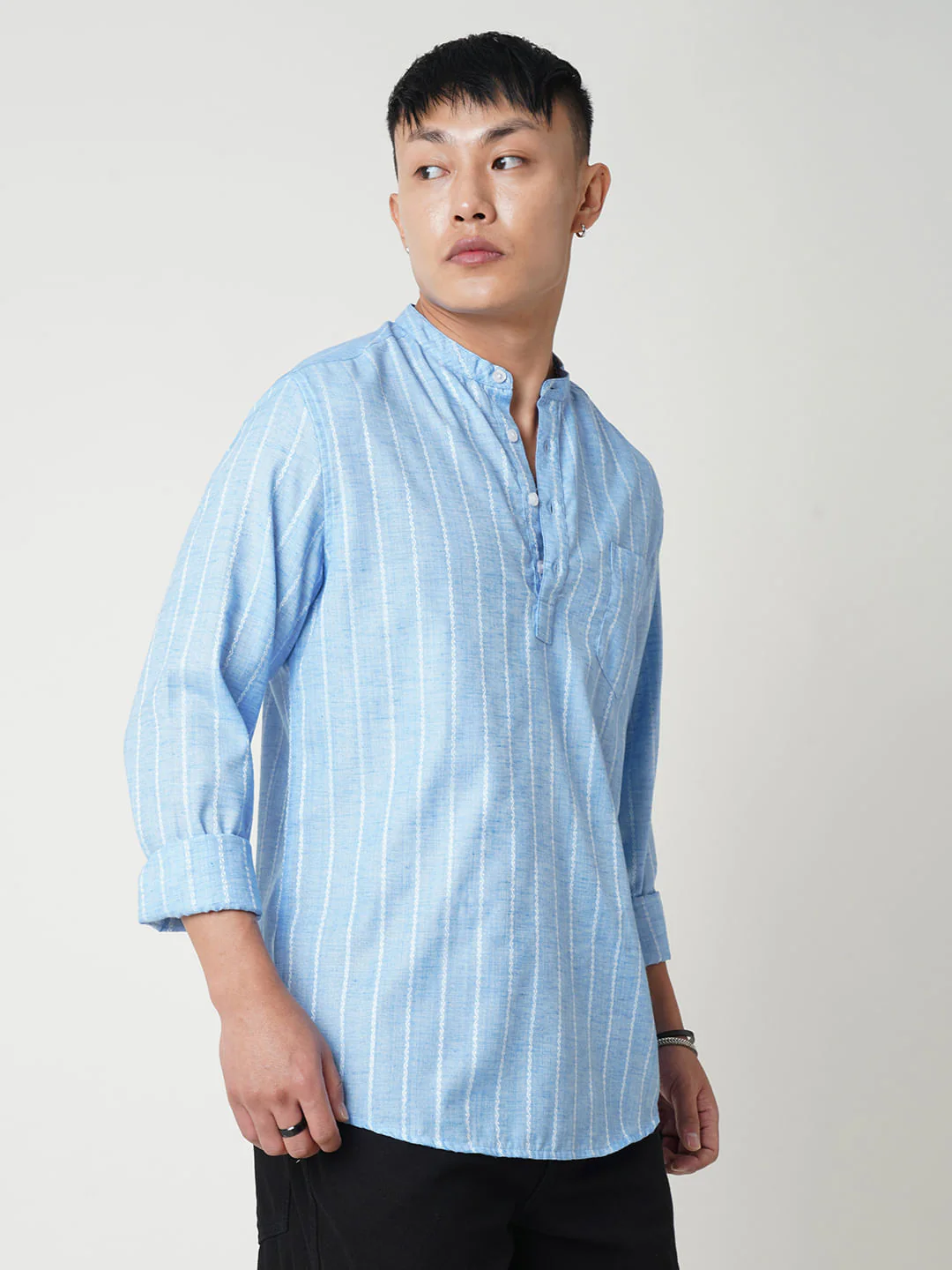 Sky Blue Dobby Striped Kurta - Image 6