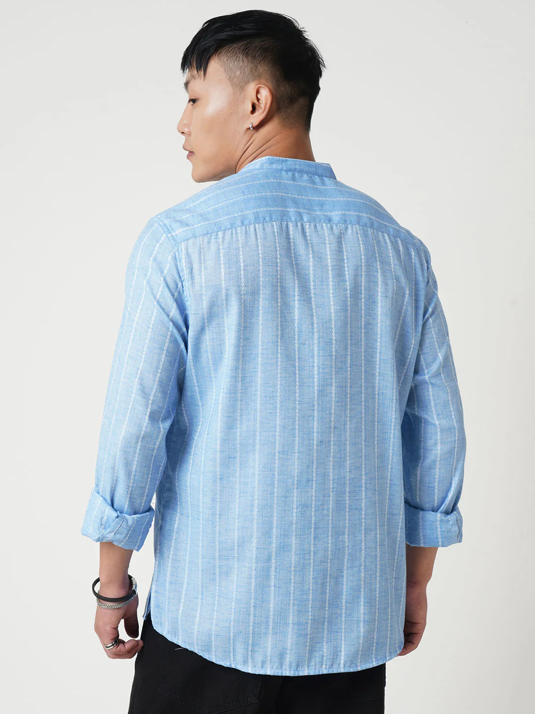 Sky Blue Dobby Striped Kurta - Image 7