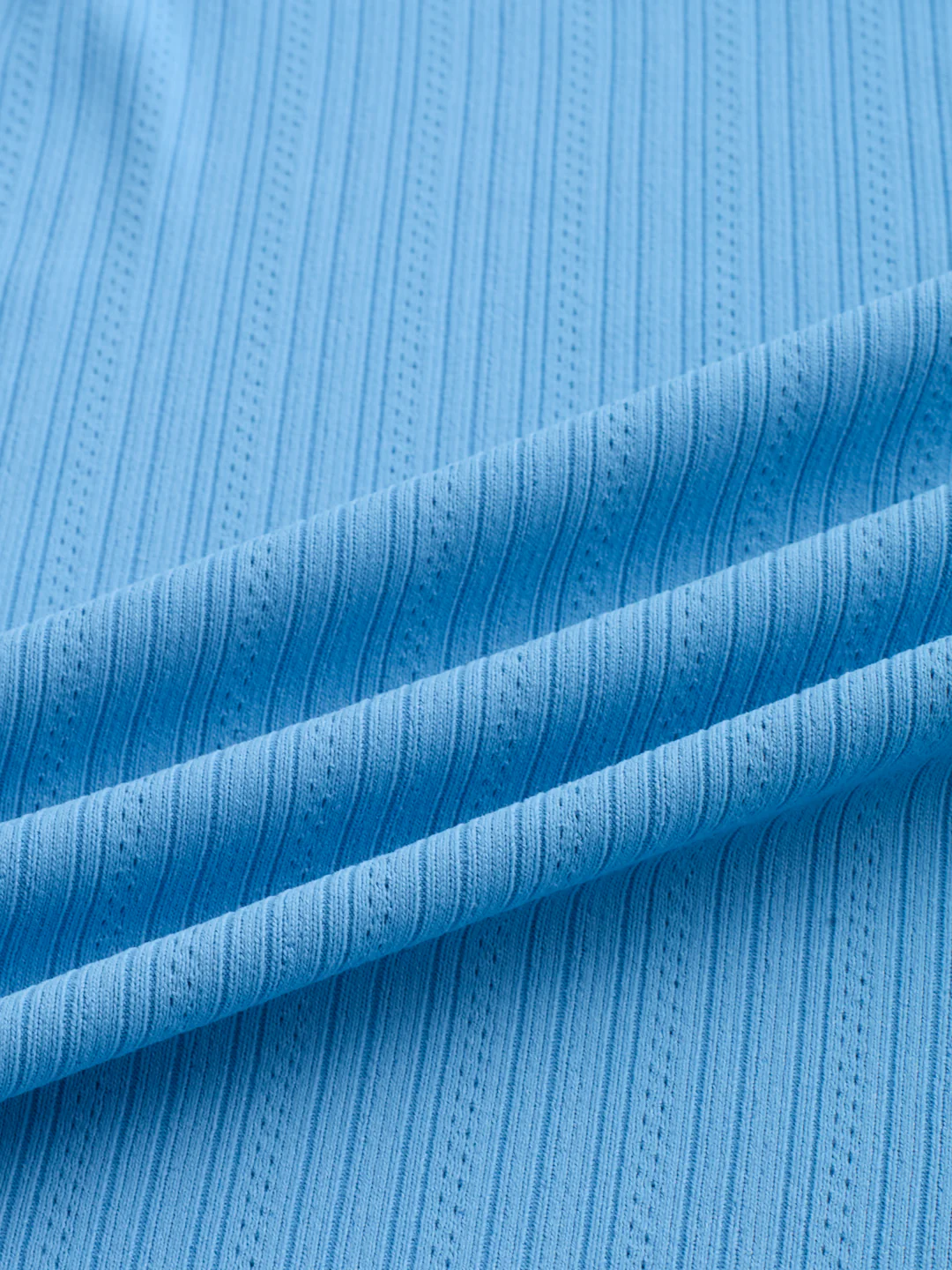 Sky Blue Fine Vertical Ribbed Knitted Shirt - Image 3