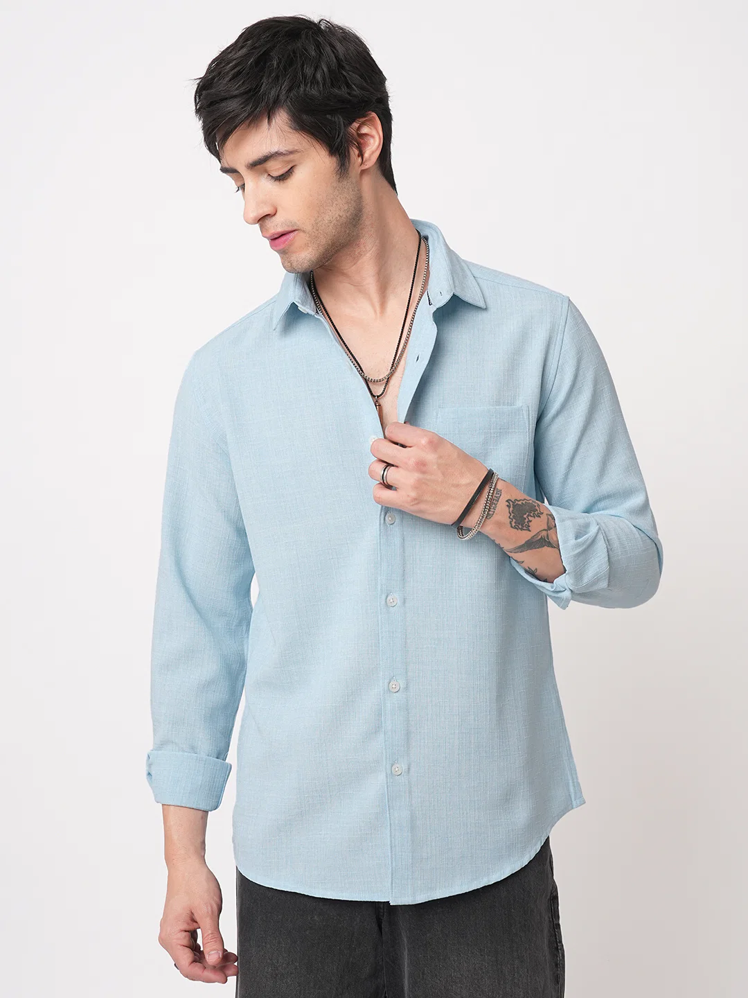 Sky Blue Slub Textured Shirt - Image 4
