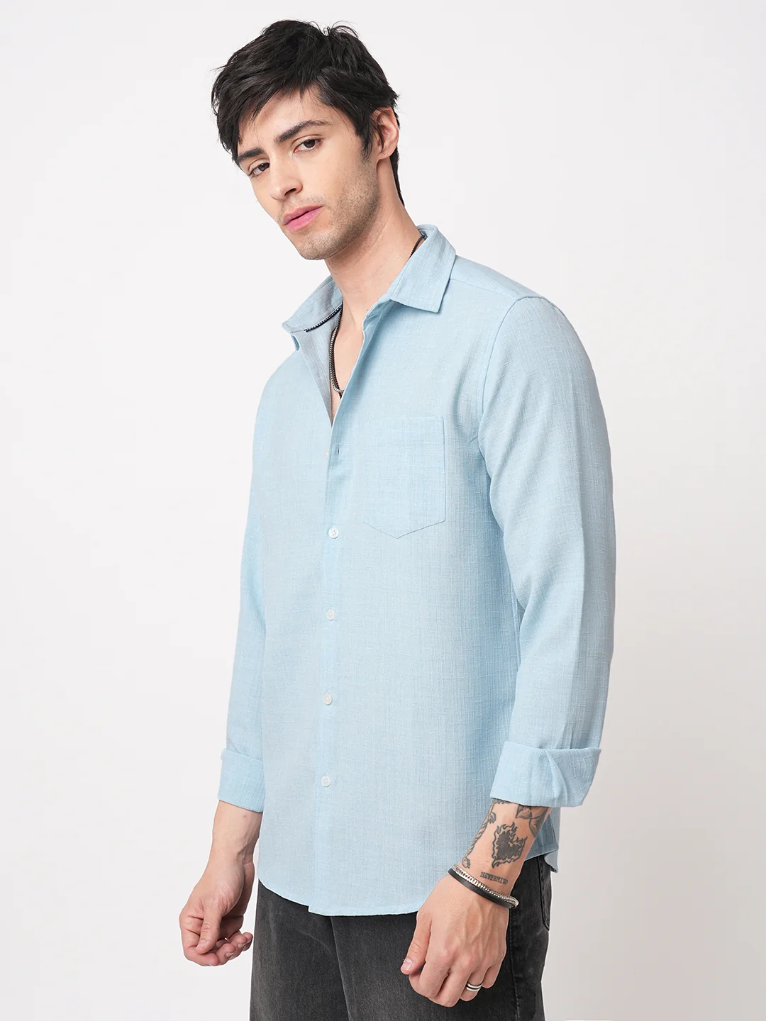 Sky Blue Slub Textured Shirt - Image 5