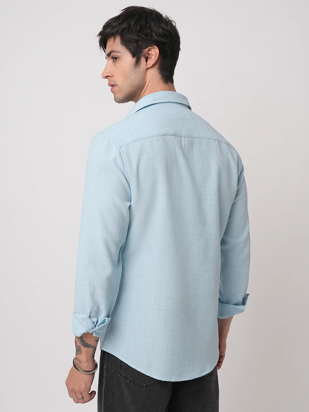 Sky Blue Slub Textured Shirt - Image 6