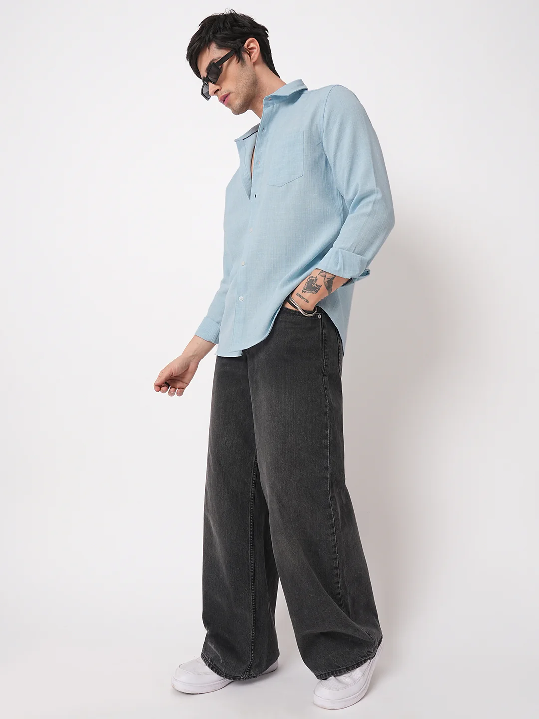 Sky Blue Slub Textured Shirt - Image 7