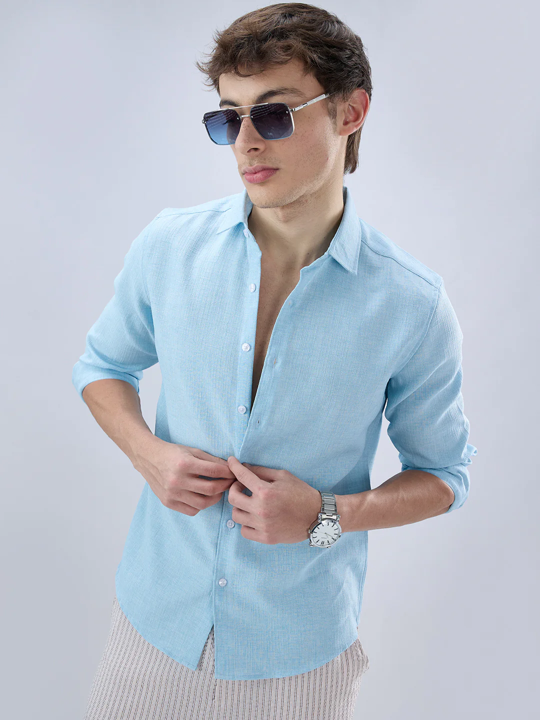 Sky Blue Slub Textured Shirt