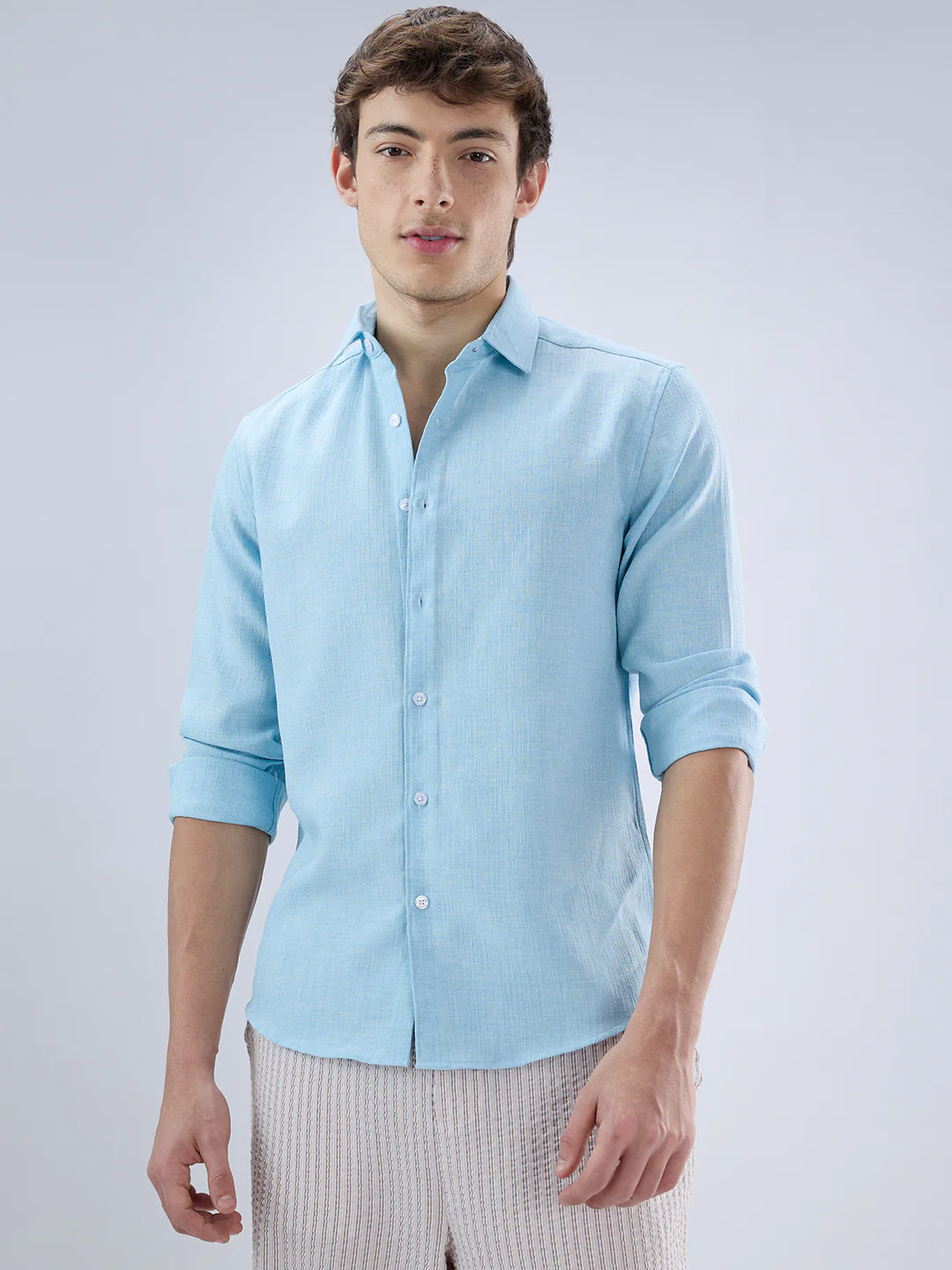 Sky Blue Slub Textured Shirt - Image 5