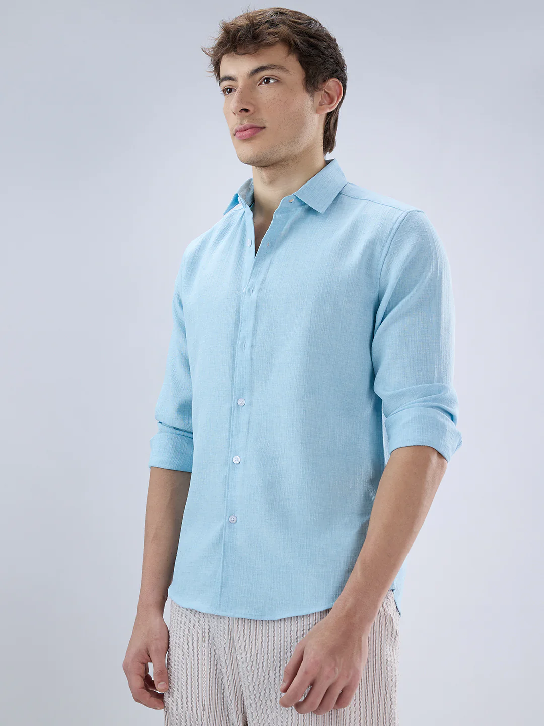 Sky Blue Slub Textured Shirt - Image 6
