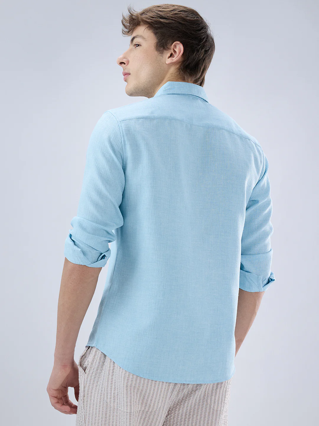 Sky Blue Slub Textured Shirt - Image 7