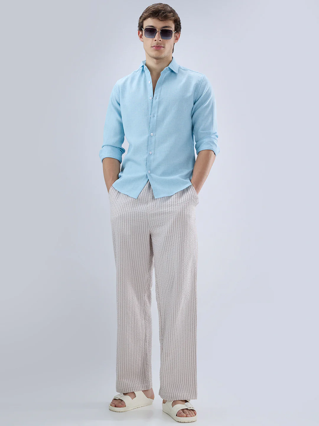 Sky Blue Slub Textured Shirt - Image 8