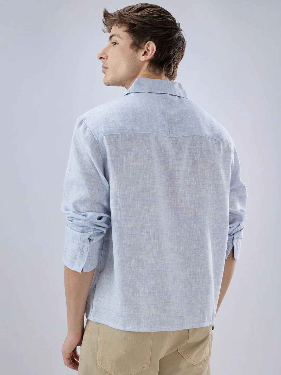 Sky Blue Textured Cuffless Oversized Shirt - Image 6