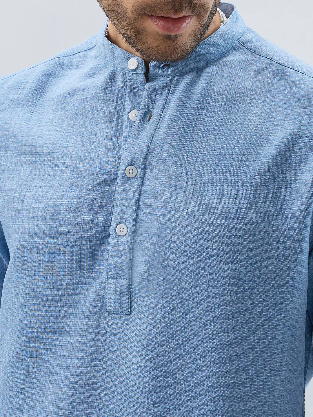 Skyline Blue Fine Weave Textured Kurta - Image 3
