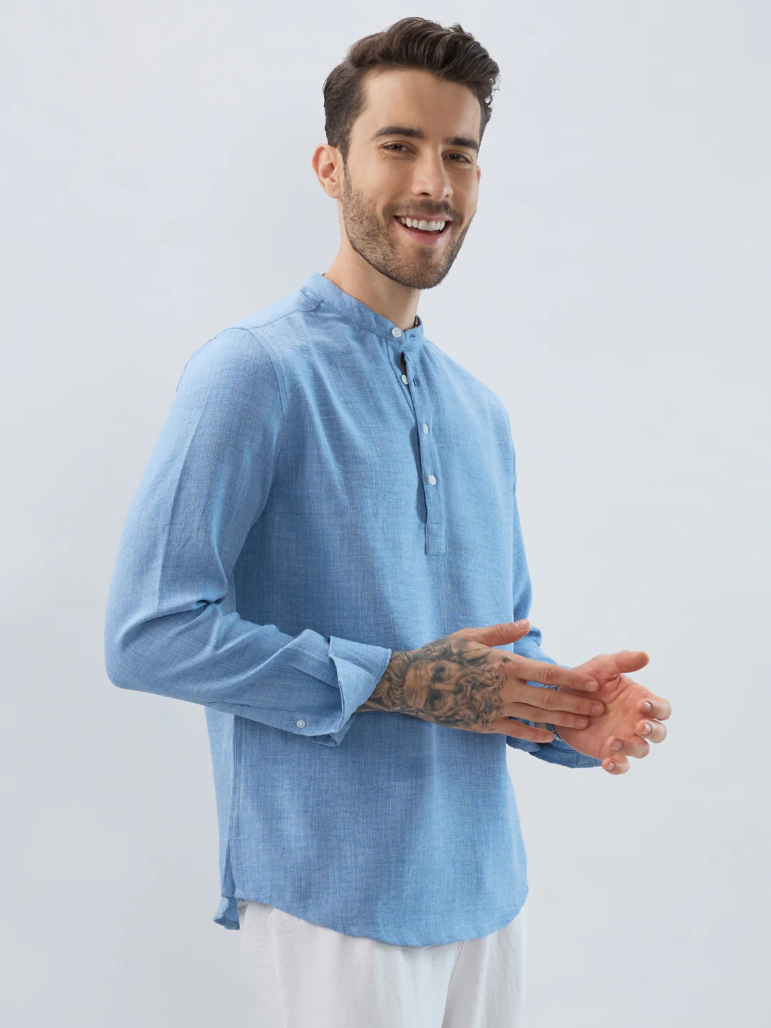 Skyline Blue Fine Weave Textured Kurta - Image 5