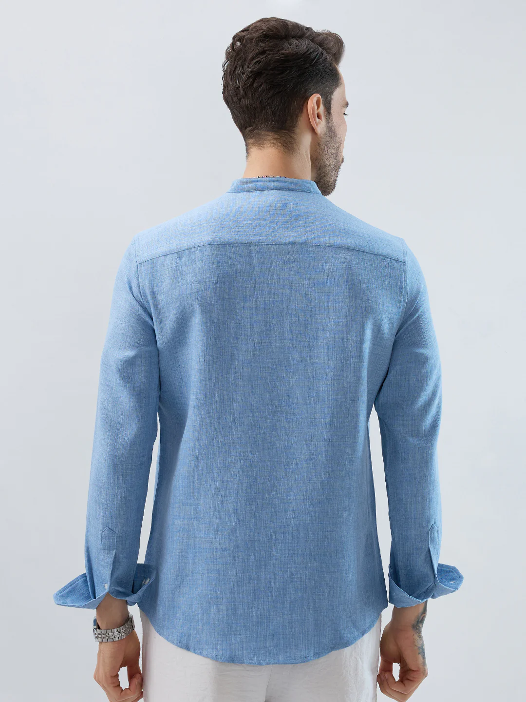 Skyline Blue Fine Weave Textured Kurta - Image 7