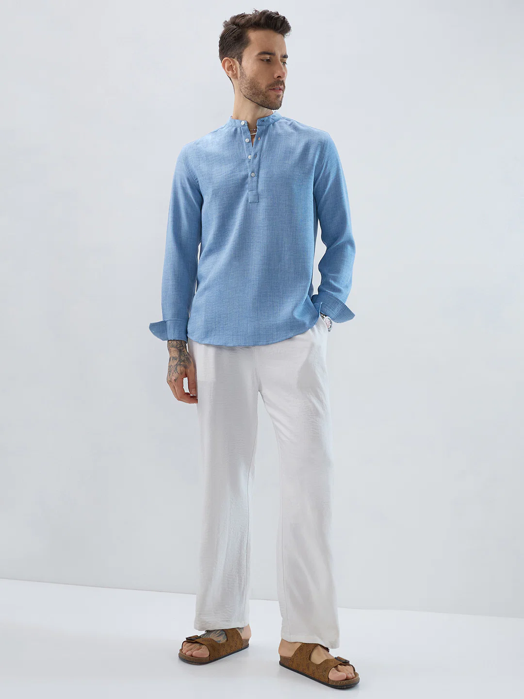 Skyline Blue Fine Weave Textured Kurta - Image 8