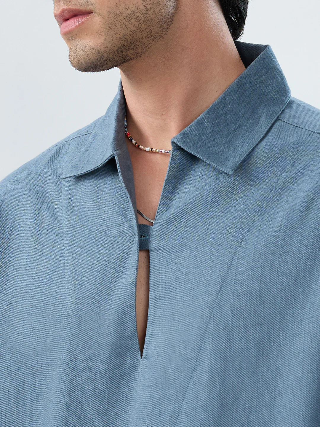 Slate Blue Cuffless Oversized Shirt - Image 3