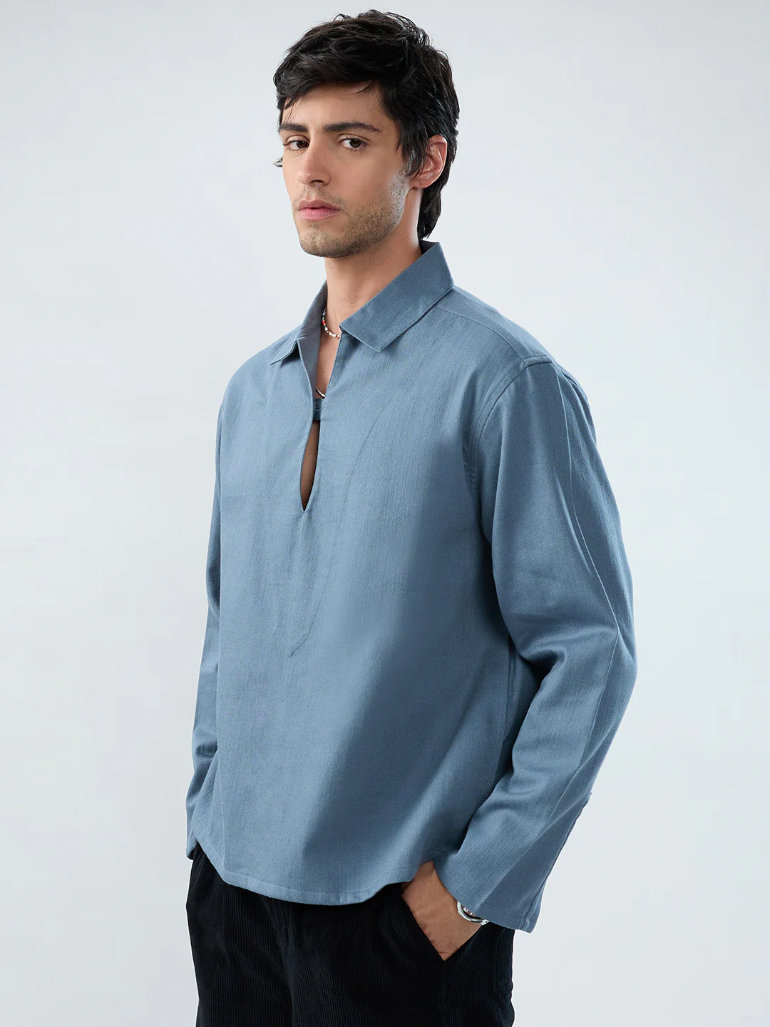 Slate Blue Cuffless Oversized Shirt - Image 5