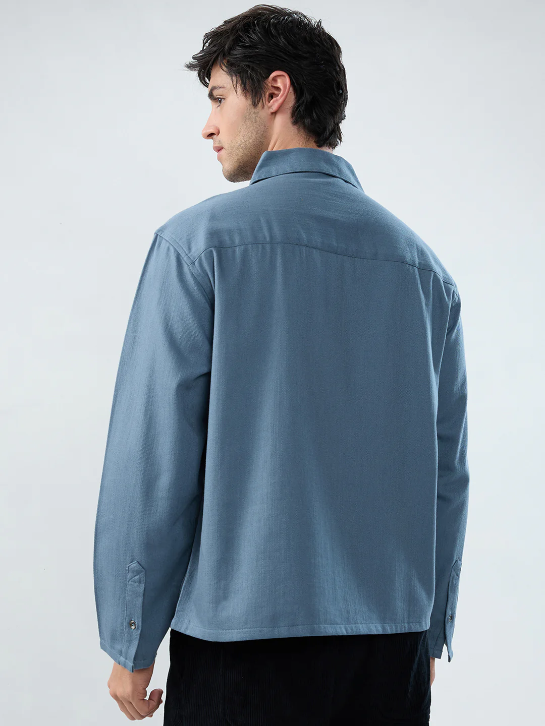 Slate Blue Cuffless Oversized Shirt - Image 6