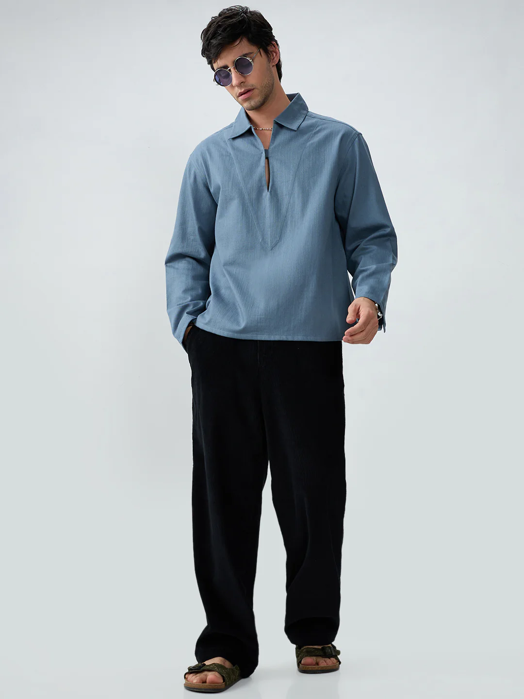 Slate Blue Cuffless Oversized Shirt - Image 7