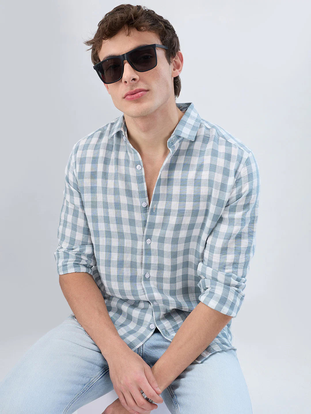 Slate Blue Gingham Checks Shirt
