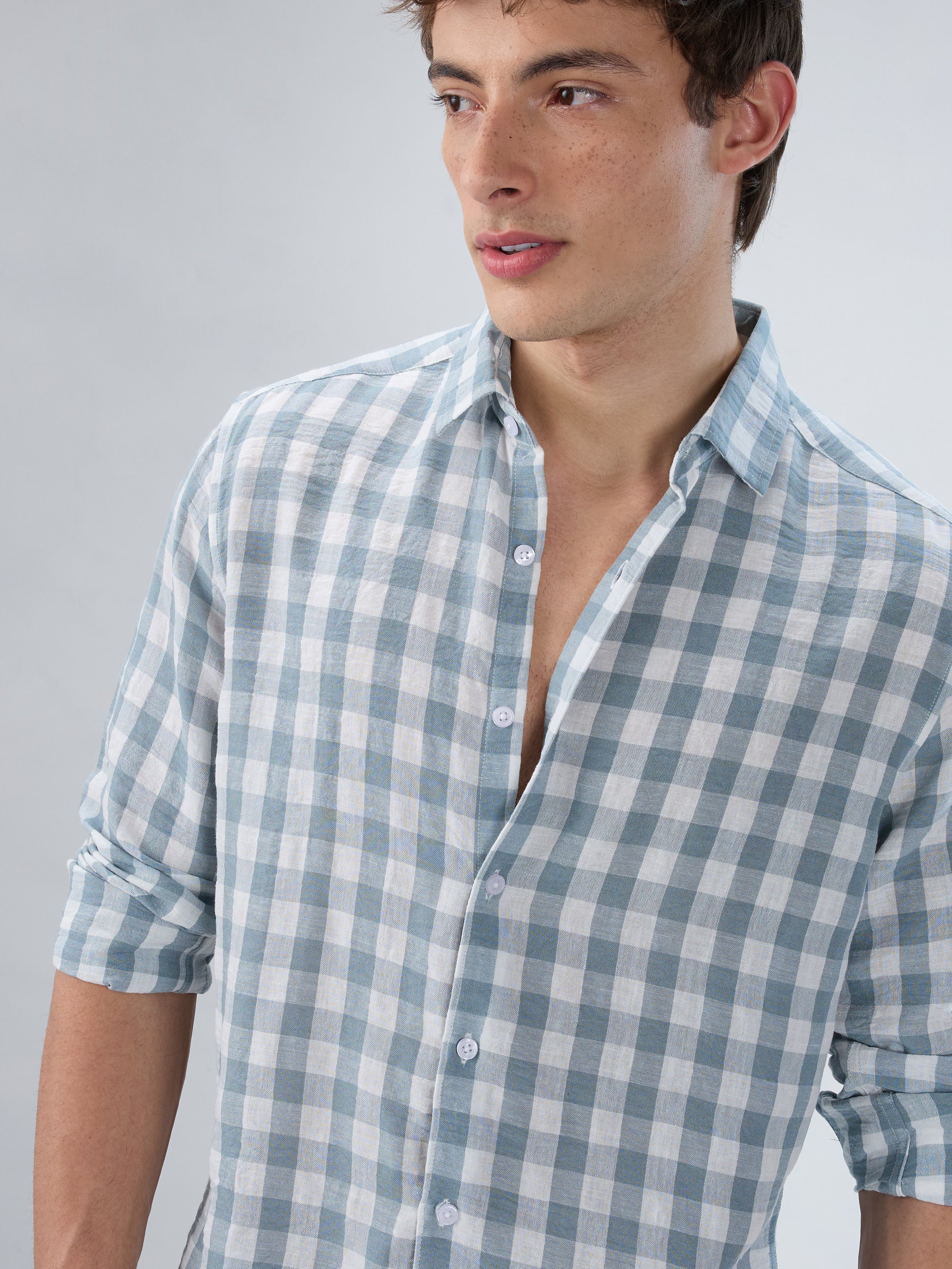 Slate Blue Gingham Checks Shirt - Image 3