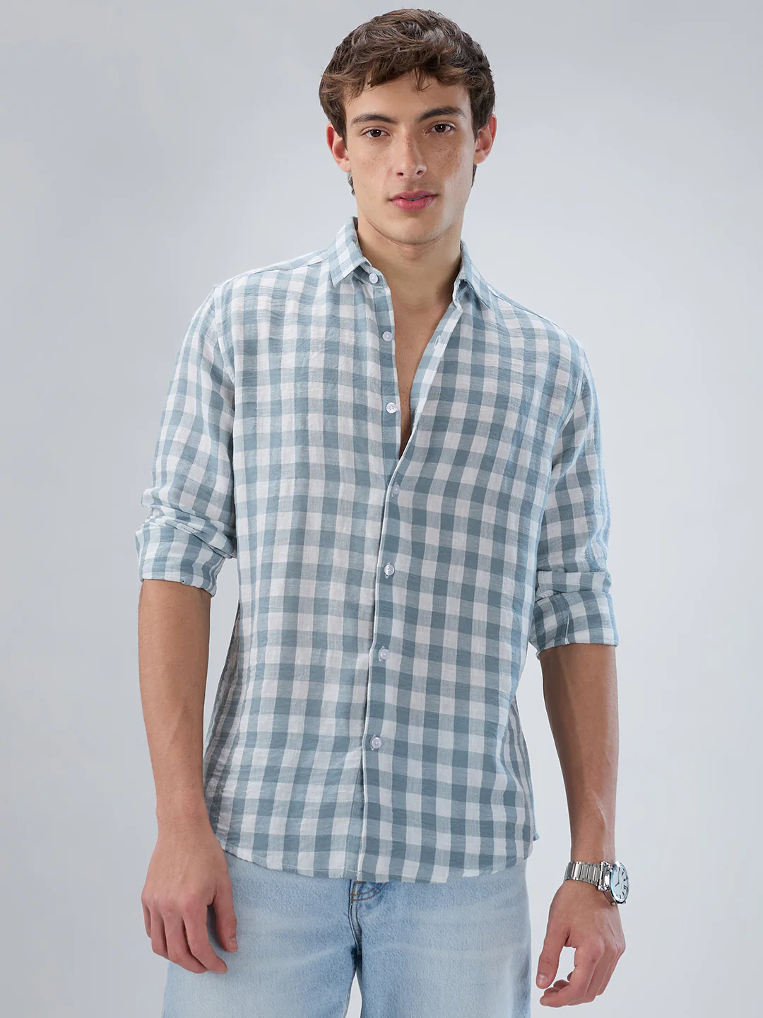 Slate Blue Gingham Checks Shirt - Image 5