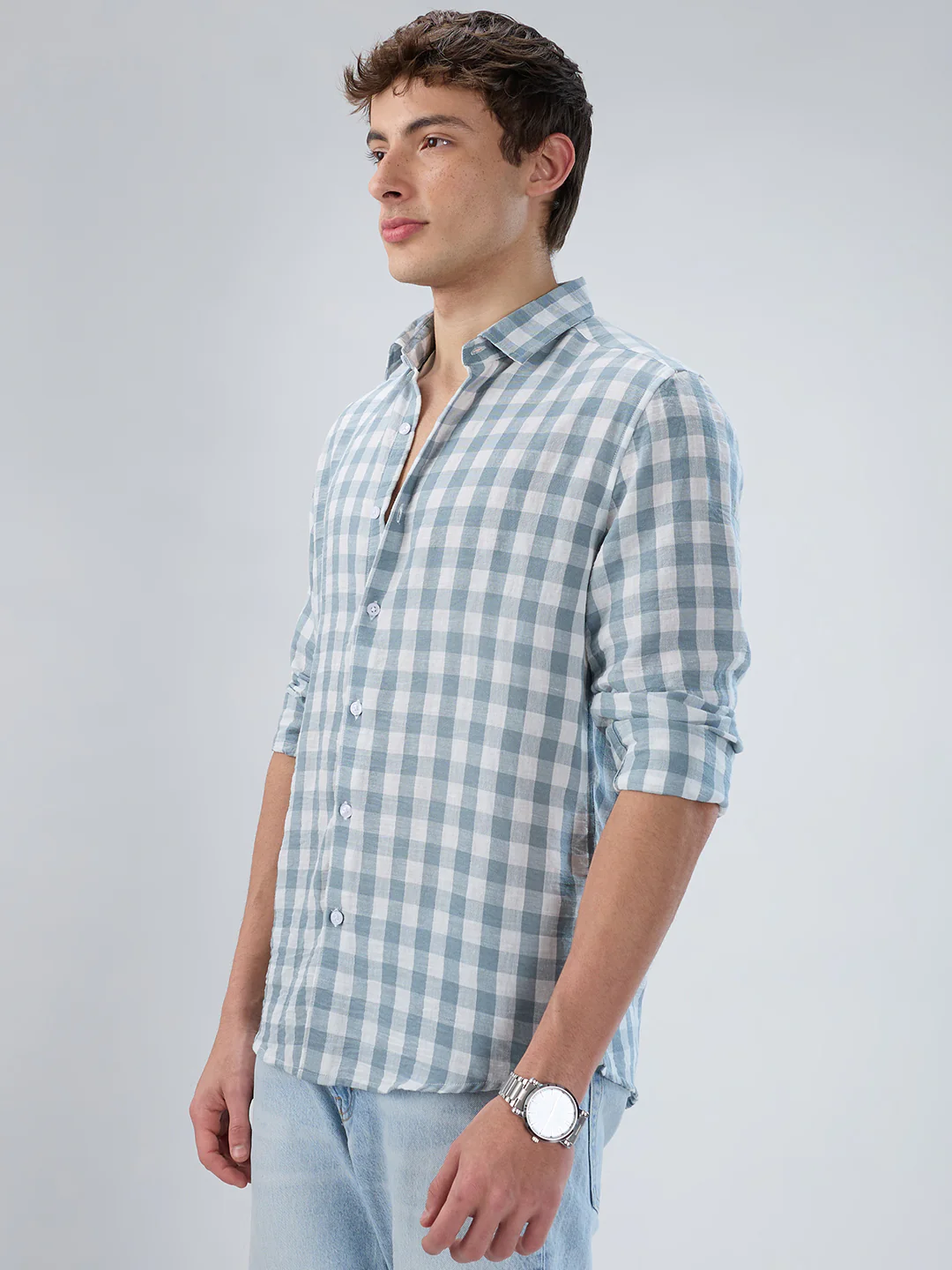 Slate Blue Gingham Checks Shirt - Image 6