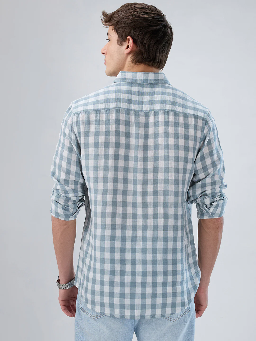 Slate Blue Gingham Checks Shirt - Image 7