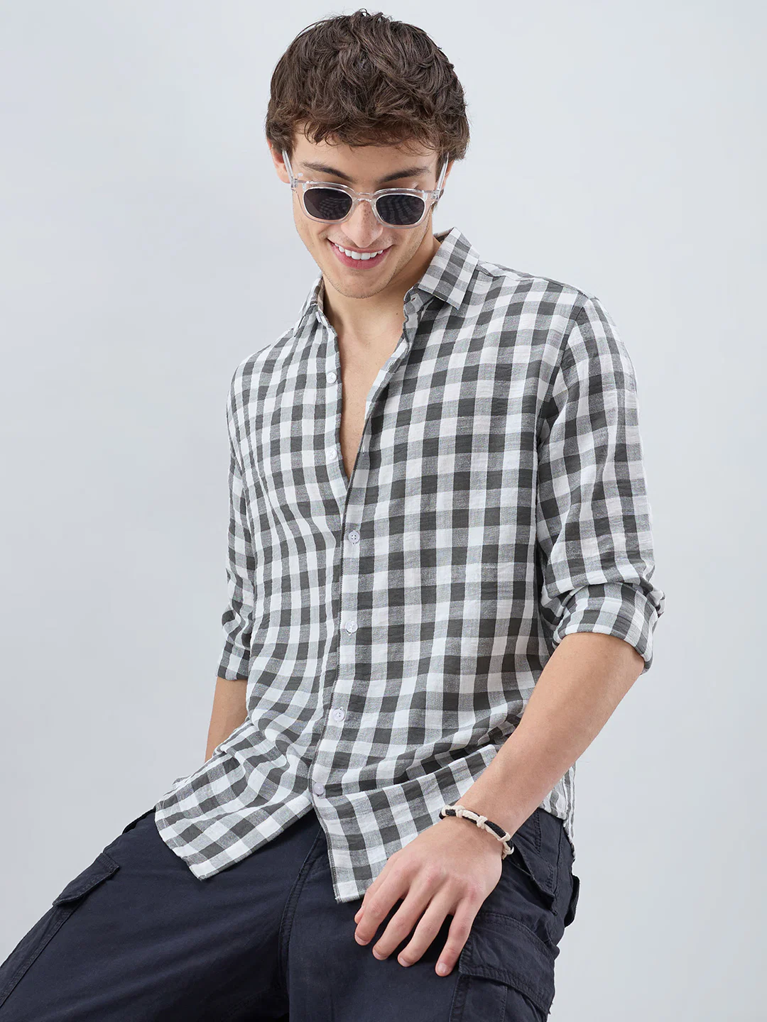 Slate Grey Gingham Checks Shirt - Image 2
