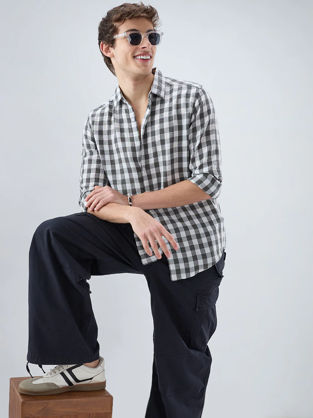 Slate Grey Gingham Checks Shirt - Image 4