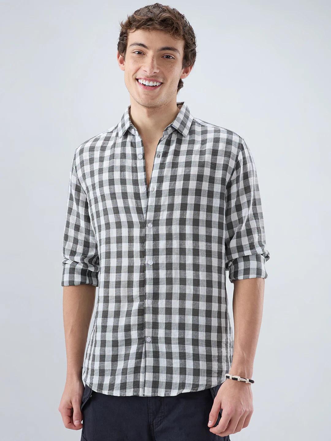 Slate Grey Gingham Checks Shirt - Image 5