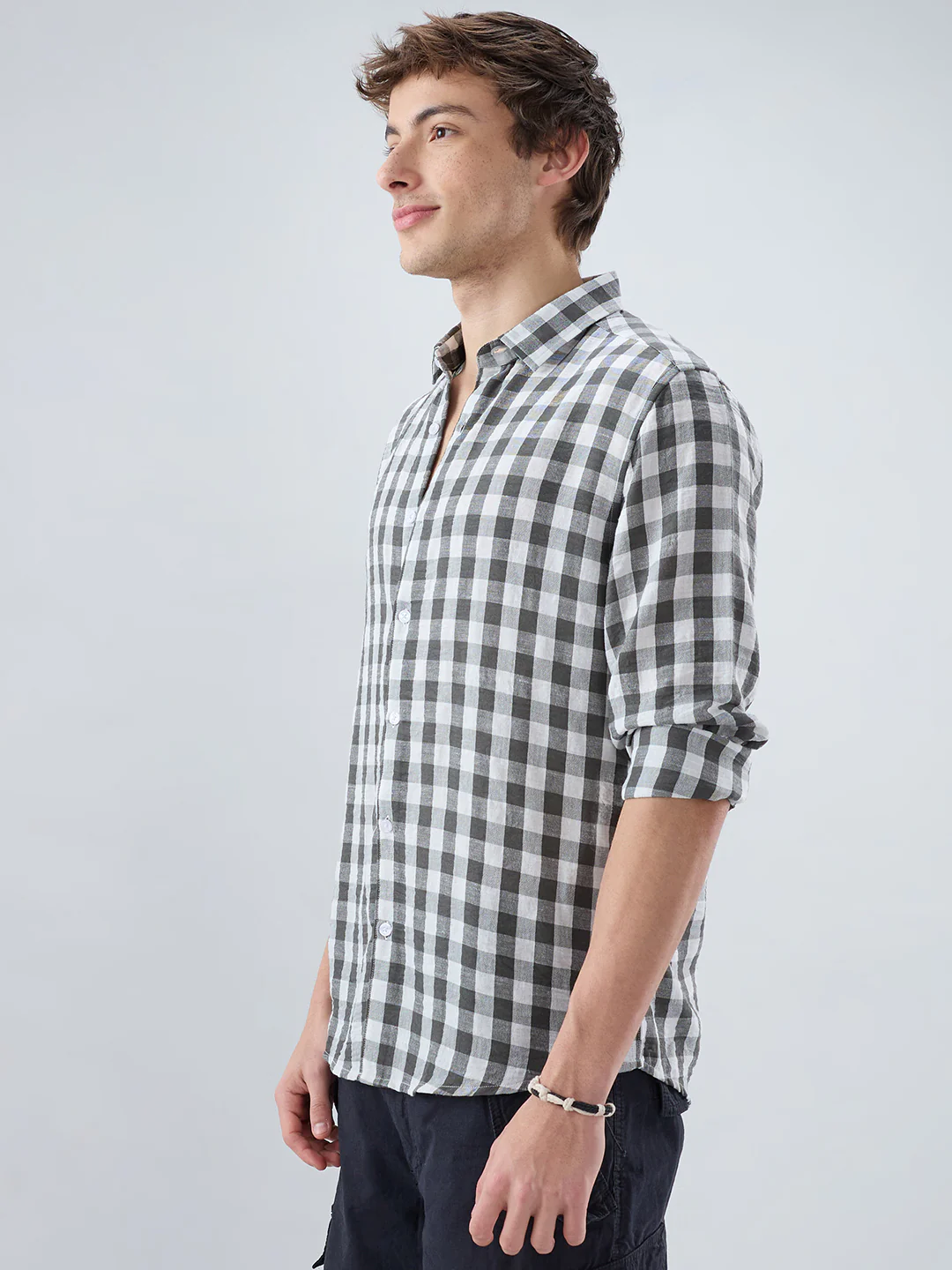 Slate Grey Gingham Checks Shirt - Image 6