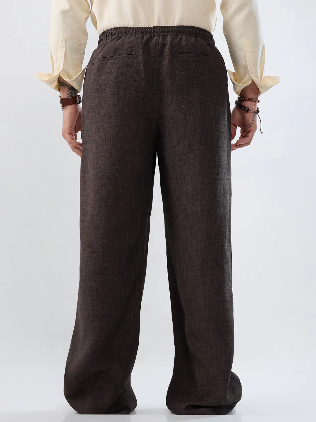 Slate Grey Slub Textured Wide-Leg Trousers - Image 7